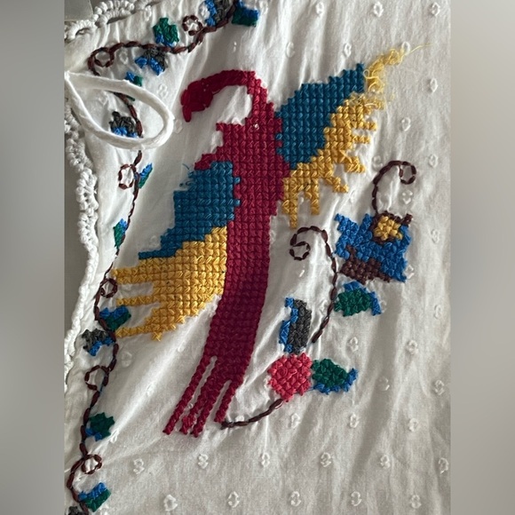 Farm Rio NWOT 100% Cotton Macaw Cross Stitch Tropical Embroidered Eclectic Maxi - Picture 6 of 15